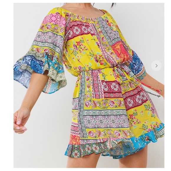 ✨LAST ONE✨Boho Border Print Off Shoulder Romper - Picture 6 of 6